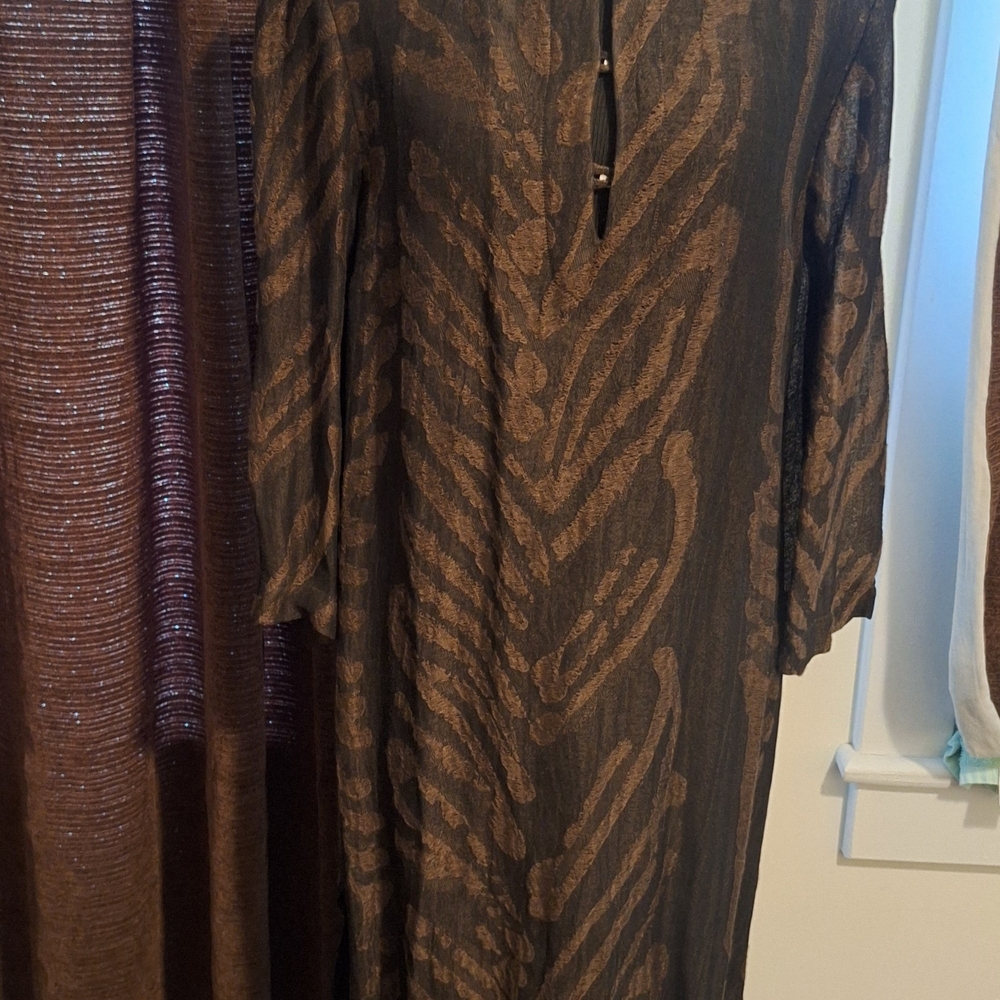Salvatore Ferragamo Black and Brown Leaf Maxi Dress